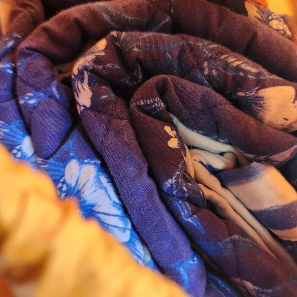 Coniglio Palm Beach Bird of Paradise Faded Banana Reversible Quilt Cranes Indigo